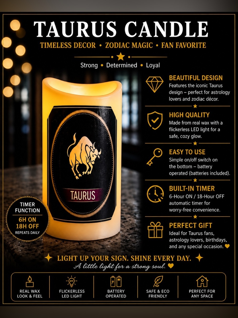 Taurus ♉️ Zodiac Flameless Candle with Timer